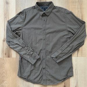 Banana Republic Long Sleeve Button Up Shirt Box Polka Dot Olive Green Slim Fit
